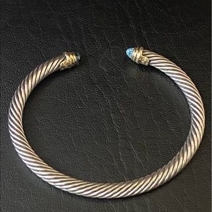 David Yurman cable classic collection sterling/14k gold with blue topaz.